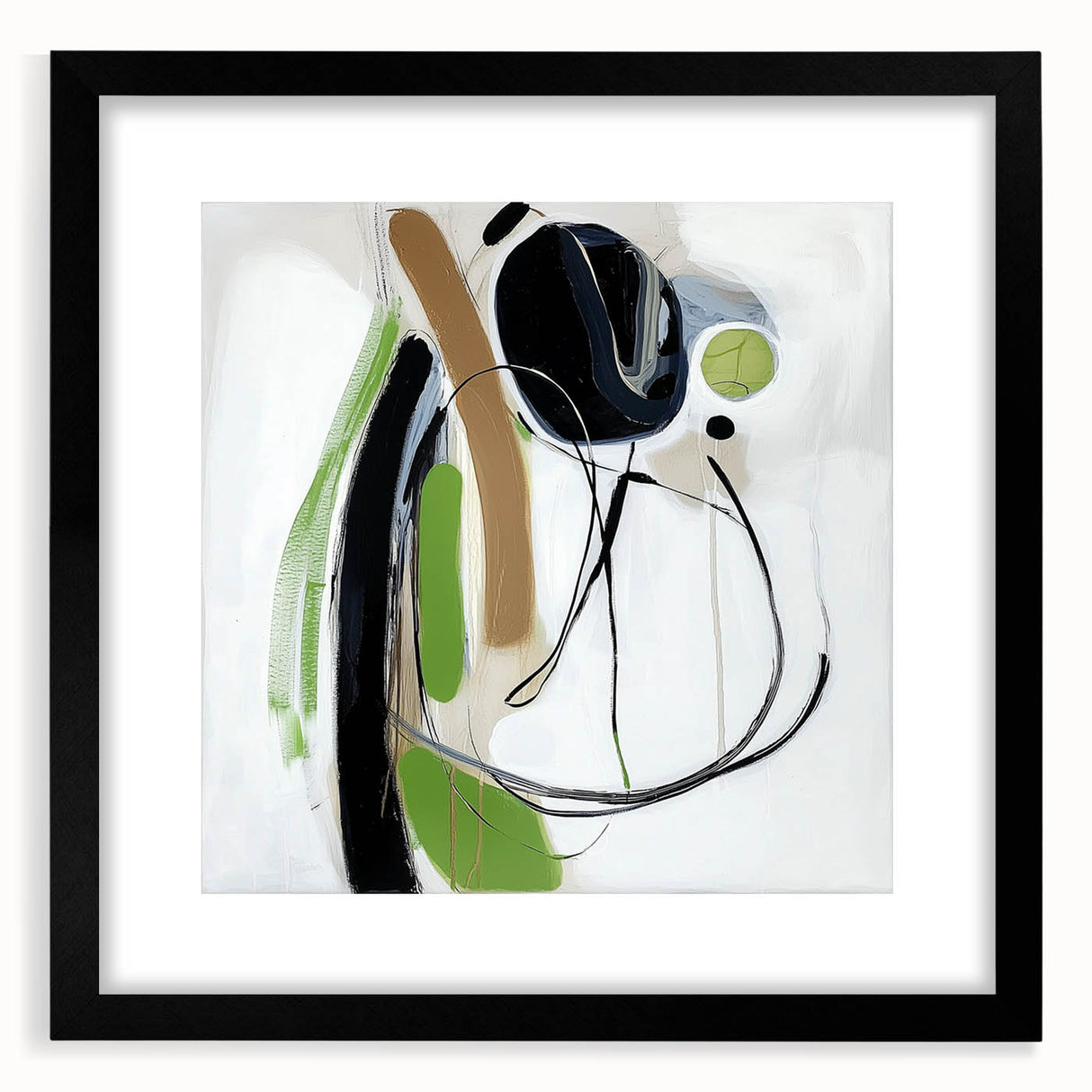 Abstract Art Prints – Modern Green, Black & Brown Minimalist Canvas