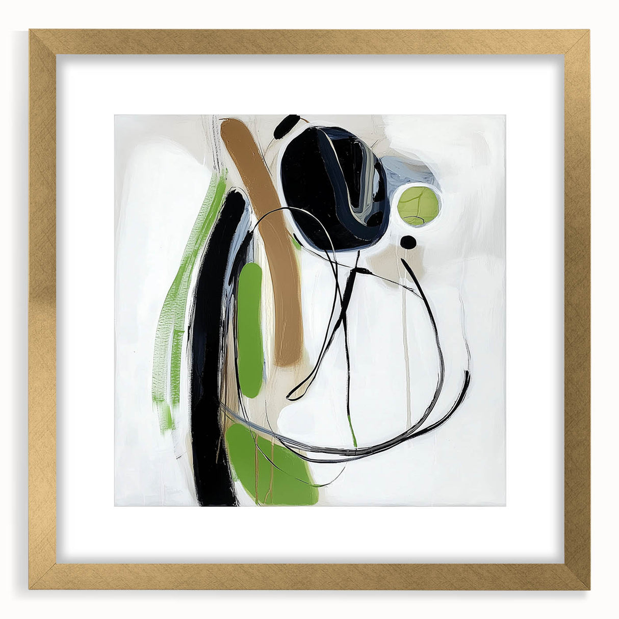 Abstract Art Prints – Modern Green, Black & Brown Minimalist Canvas