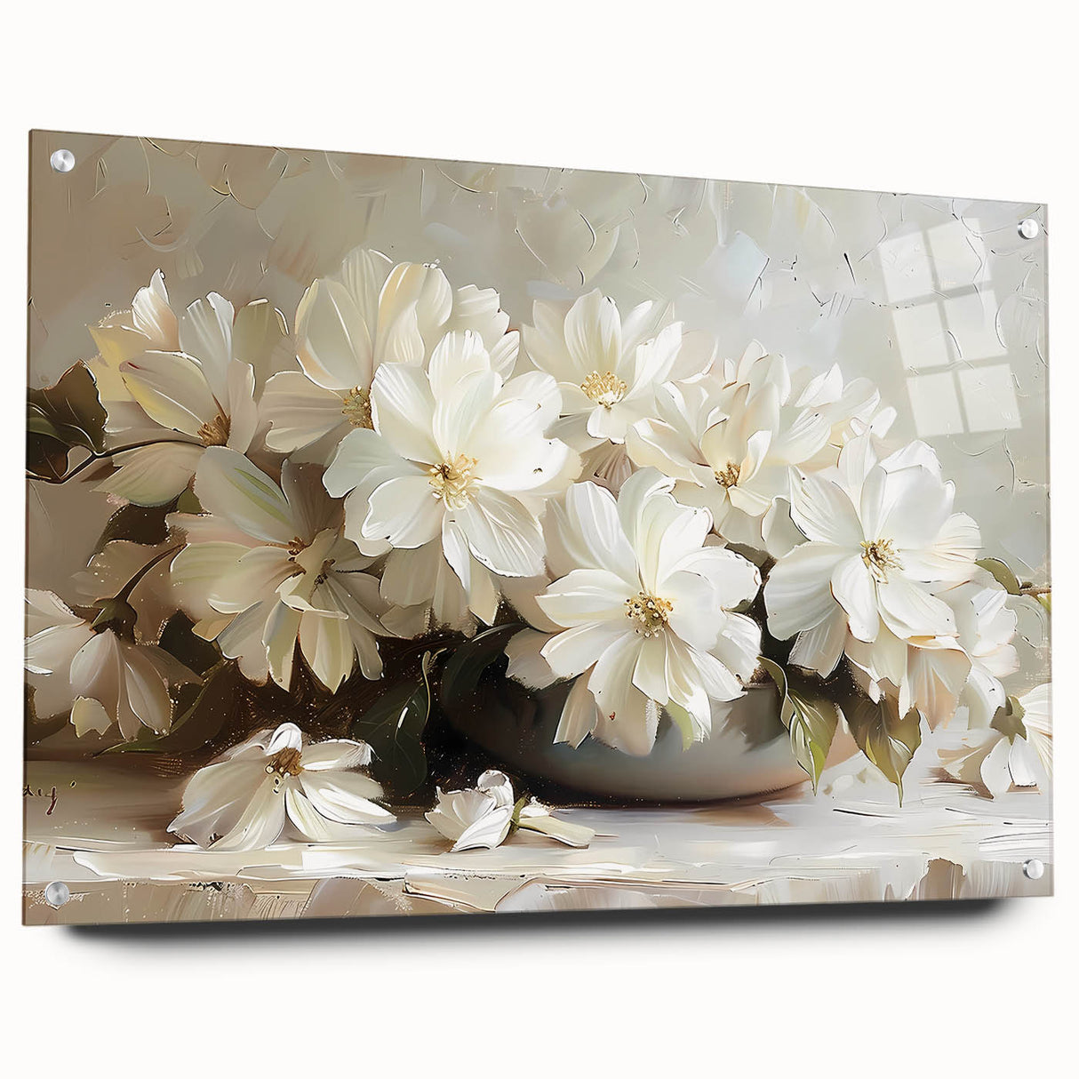 Elegant White Floral Living Room Wall Art - Modern Canvas Print