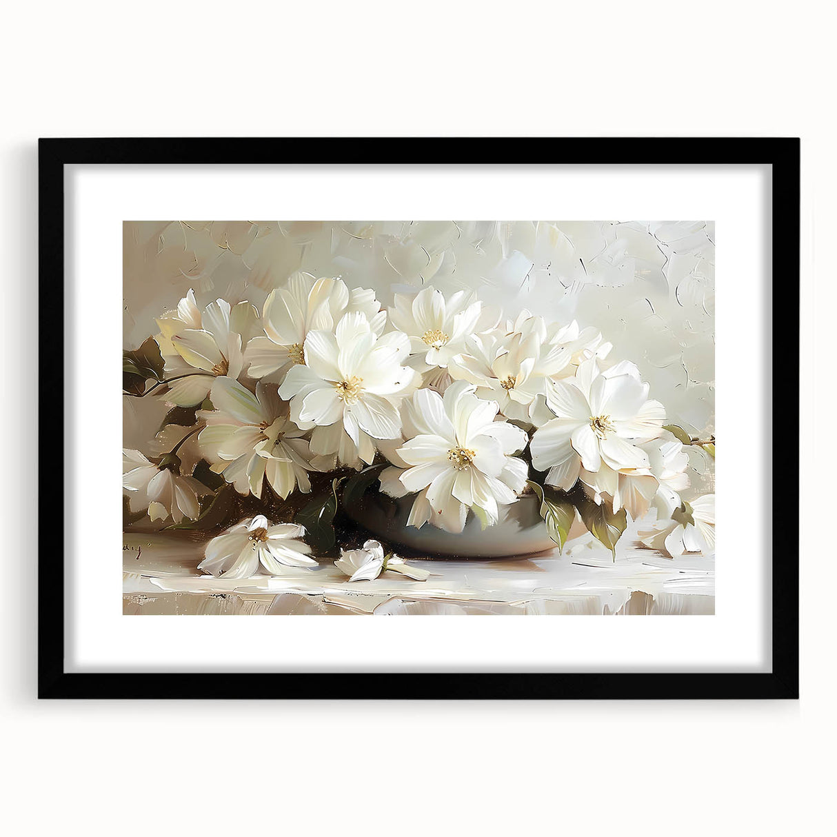 Elegant White Floral Living Room Wall Art - Modern Canvas Print