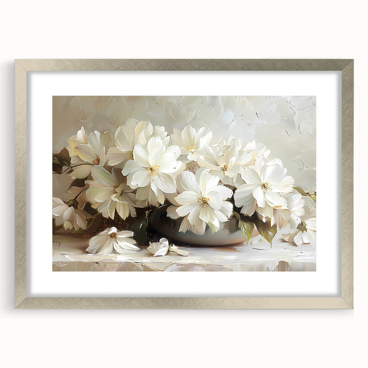 Elegant White Floral Living Room Wall Art - Modern Canvas Print