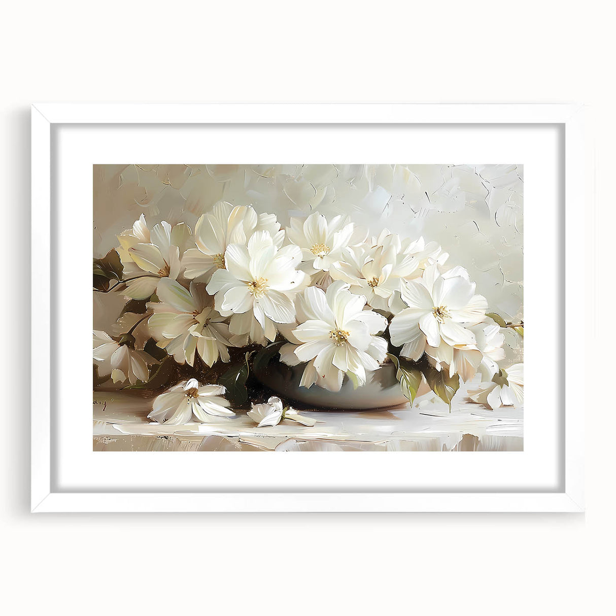 Elegant White Floral Living Room Wall Art - Modern Canvas Print