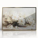 Elegant White Floral Living Room Wall Art - Modern Canvas Print