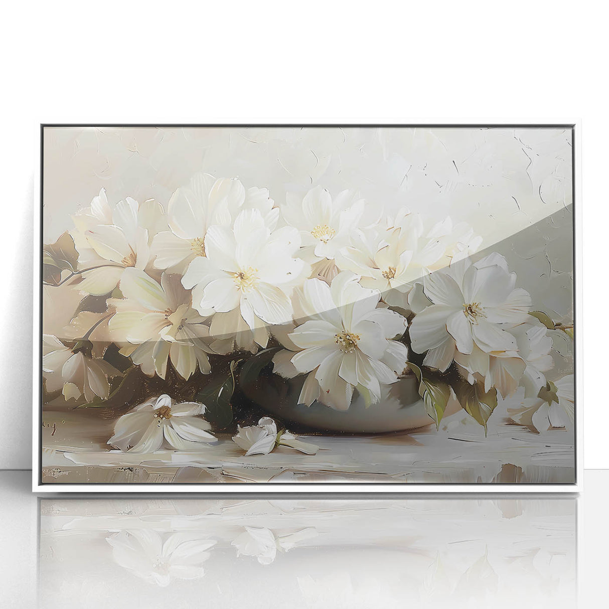 Elegant White Floral Living Room Wall Art - Modern Canvas Print