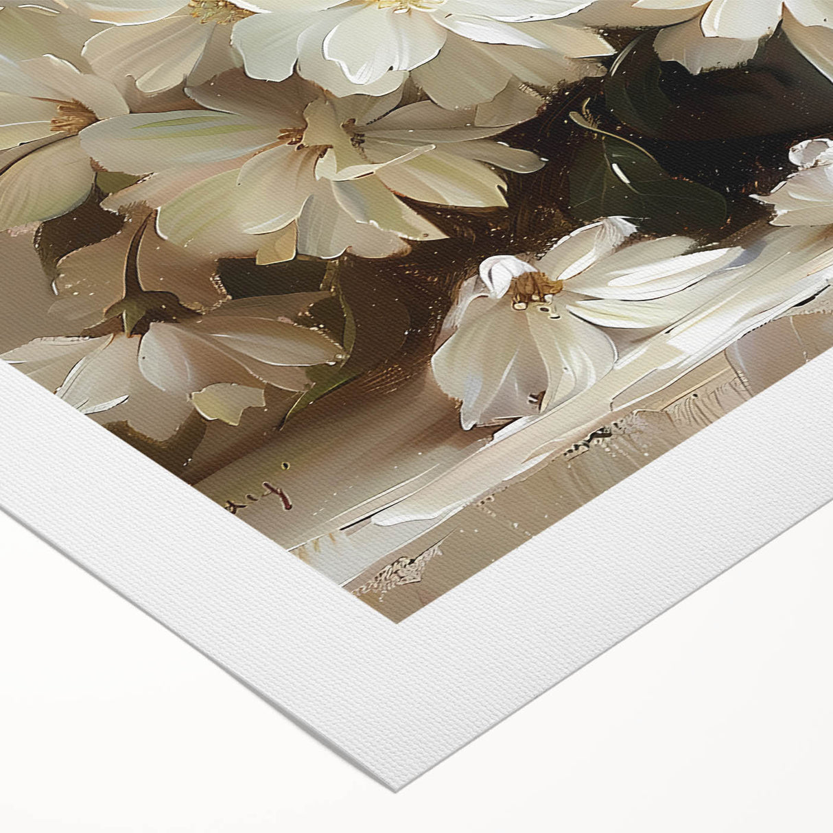 Elegant White Floral Living Room Wall Art - Modern Canvas Print