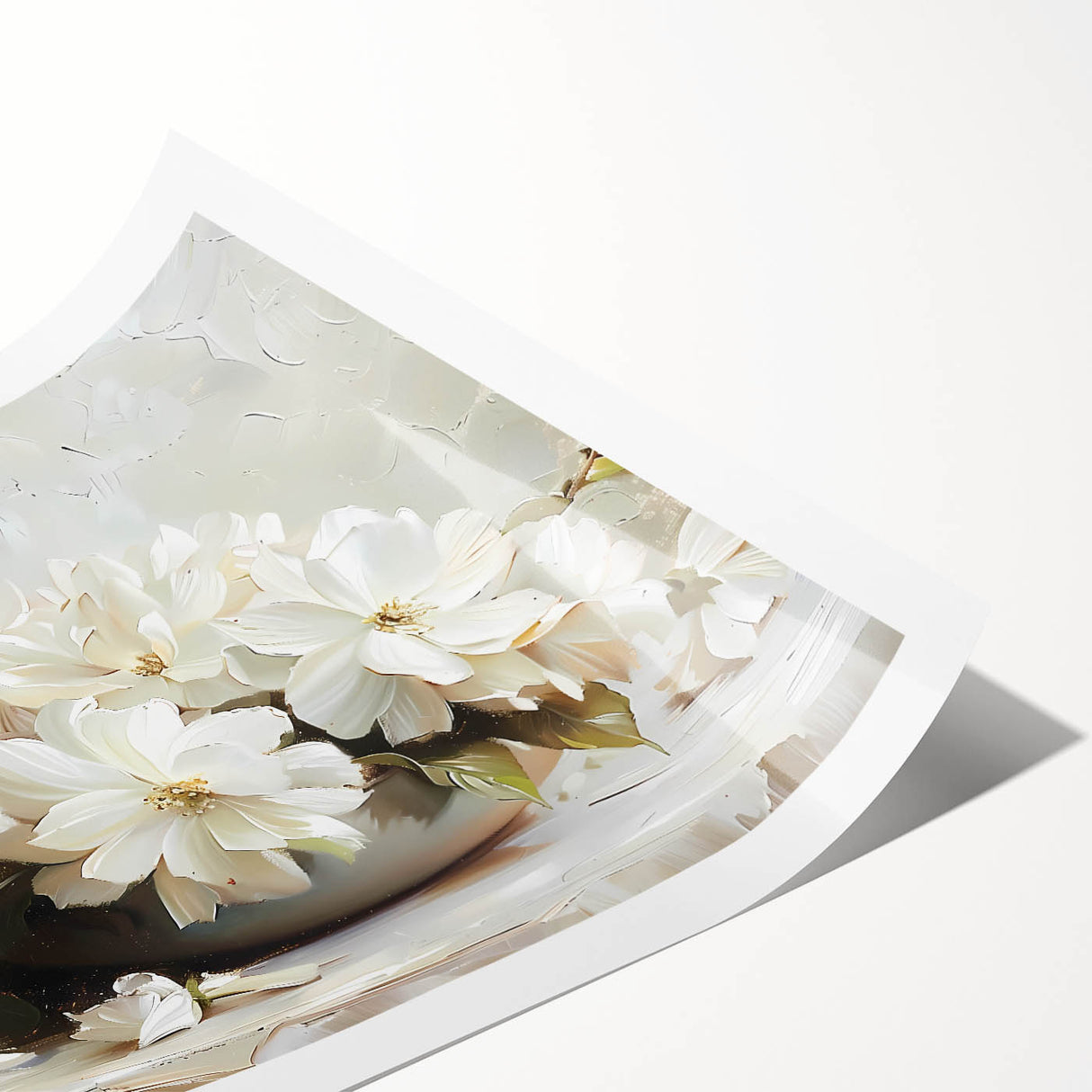 Elegant White Floral Living Room Wall Art - Modern Canvas Print