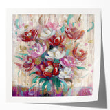 Abstract floral print mockup showcasing vibrant pink and blue hues with glossy finish, elegantly displayed on a white background for artistic presentations.