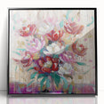 Framed acrylic artwork featuring vibrant abstract floral designs in black and colorful hues, elegantly displayed from the front view, ideal for modern home decor.