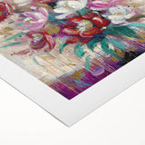 Abstract floral canvas art print featuring vibrant colors and intricate designs, elegantly rolled and packaged in a protective tube for easy display and transport. Ideal for brightening home decor and enhancing artistic ambiance.