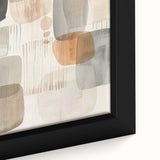 Close-up of framed minimalist abstract wall art featuring soft earth tones and geometric shapes, ideal for modern home decor. Perfect for adding a stylish touch to any room.