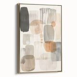 Abstract minimalist wall art framed in gold, showcasing geometric shapes and soft neutral tones, perfect for modern home décor and enhancing aesthetic appeal.