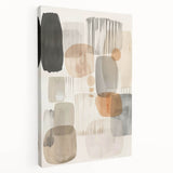 Abstract minimalist wall art on stretched canvas showcases soft pastel colors and geometric shapes, perfect for modern home decor. Side view highlights the canvas edges and texture, enhancing its artistic appeal.