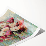 Abstract floral design rolled canvas print showcasing vibrant colors and intricate patterns, elegantly packaged in a protective cardboard tube for art lovers.