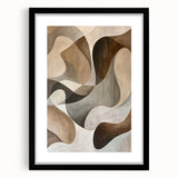 Abstract minimalist wall art framed in black with a white mat, showcasing geometric shapes in muted tones, perfect for modern interior decor.