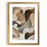 Abstract minimalist wall art featuring a gold frame and mat, showcasing soft neutral tones and geometric patterns, ideal for modern home decor accent.