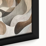 Abstract minimalist wall art featuring soft pastel colors and geometric shapes, elegantly framed in black, ideal for modern home decor. Close-up view highlights texture and detail, enhancing visual interest in contemporary settings.