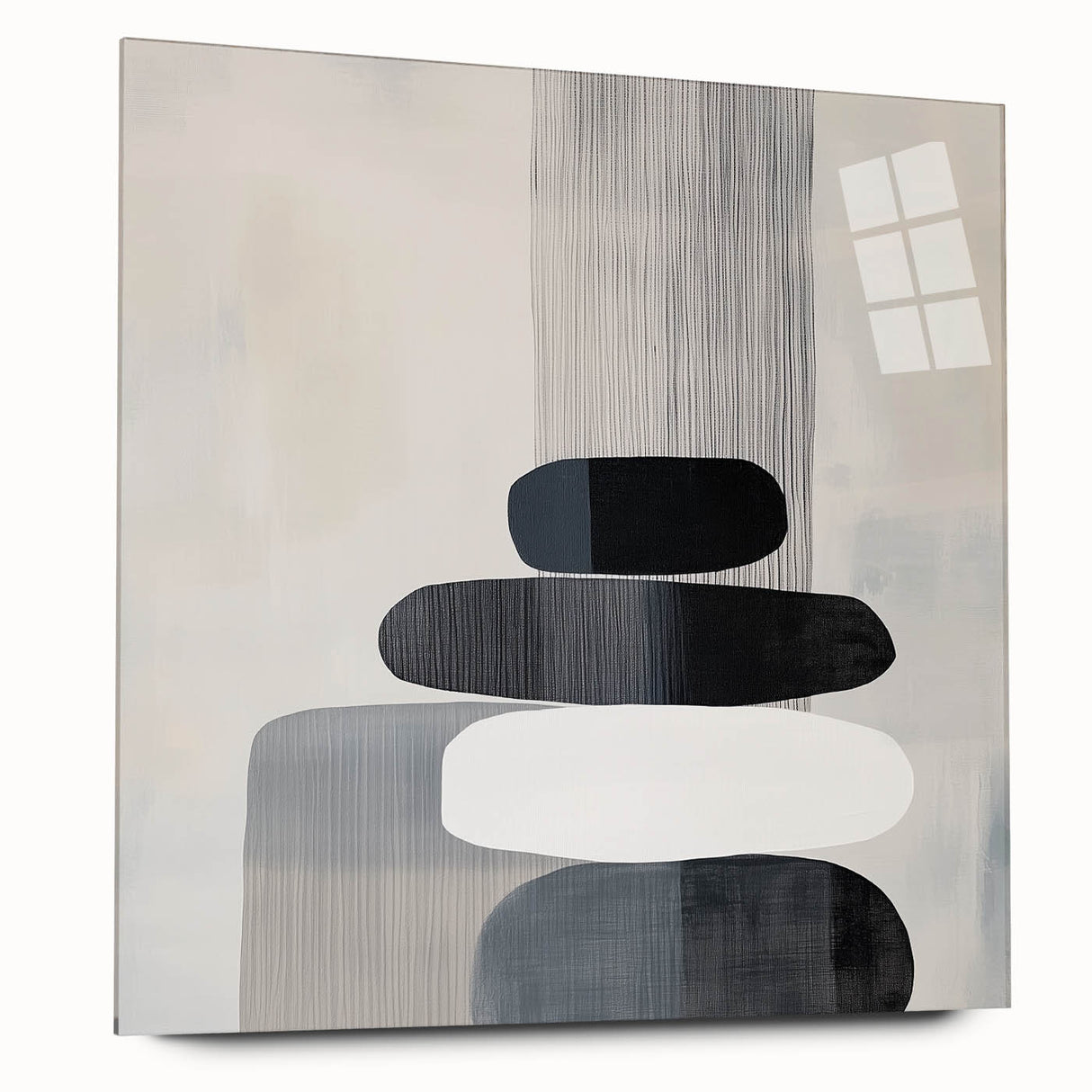Contemporary Abstract Canvas – Black & White Zen-Inspired Wall Art