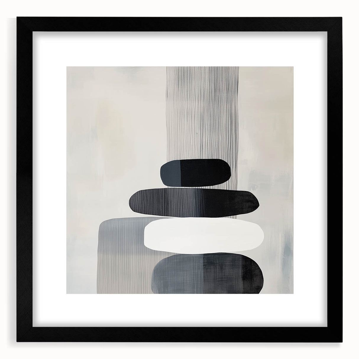 Contemporary Abstract Canvas – Black & White Zen-Inspired Wall Art