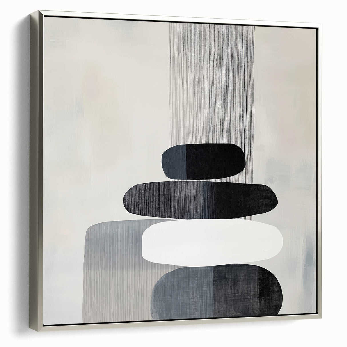 Contemporary Abstract Canvas – Black & White Zen-Inspired Wall Art