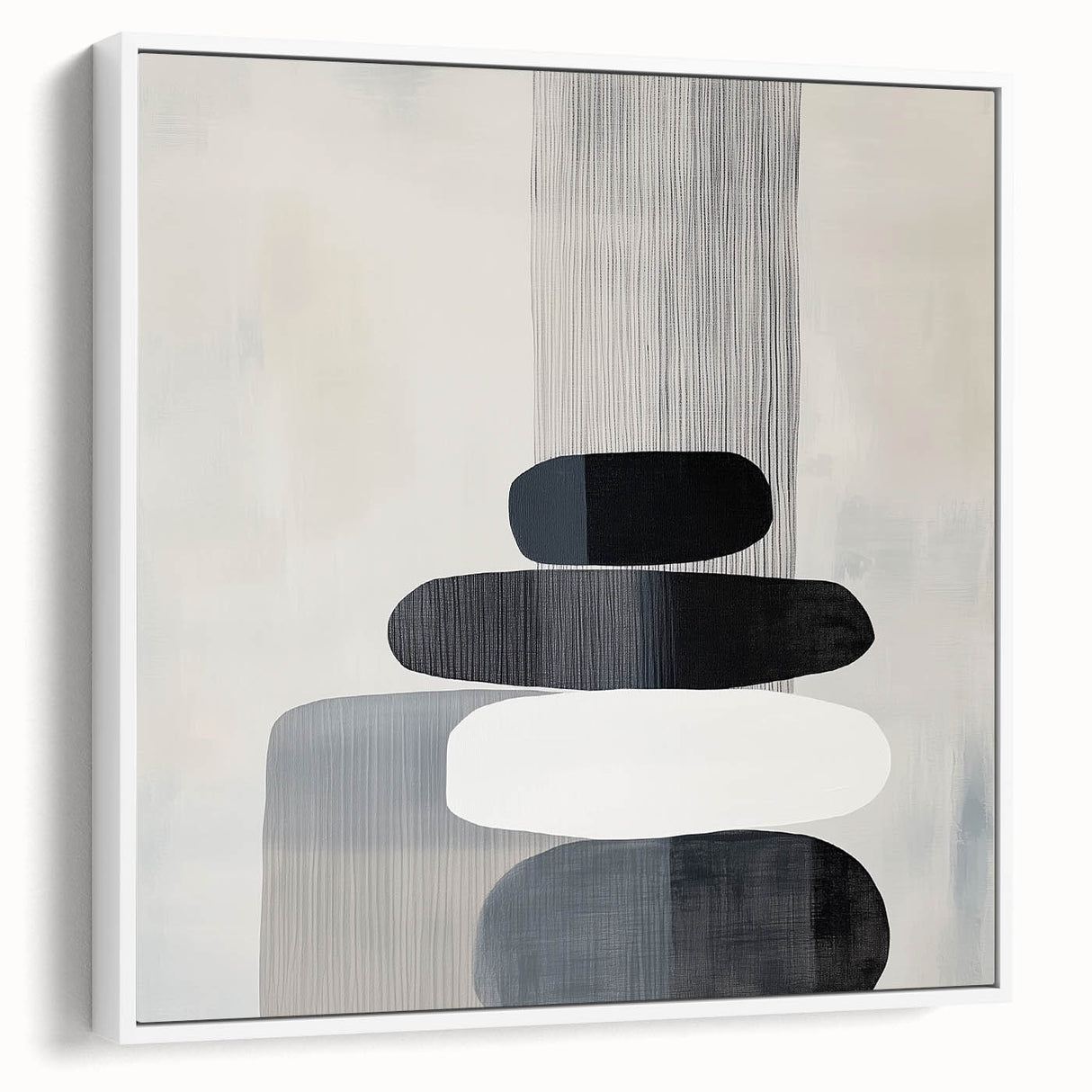 Contemporary Abstract Canvas – Black & White Zen-Inspired Wall Art