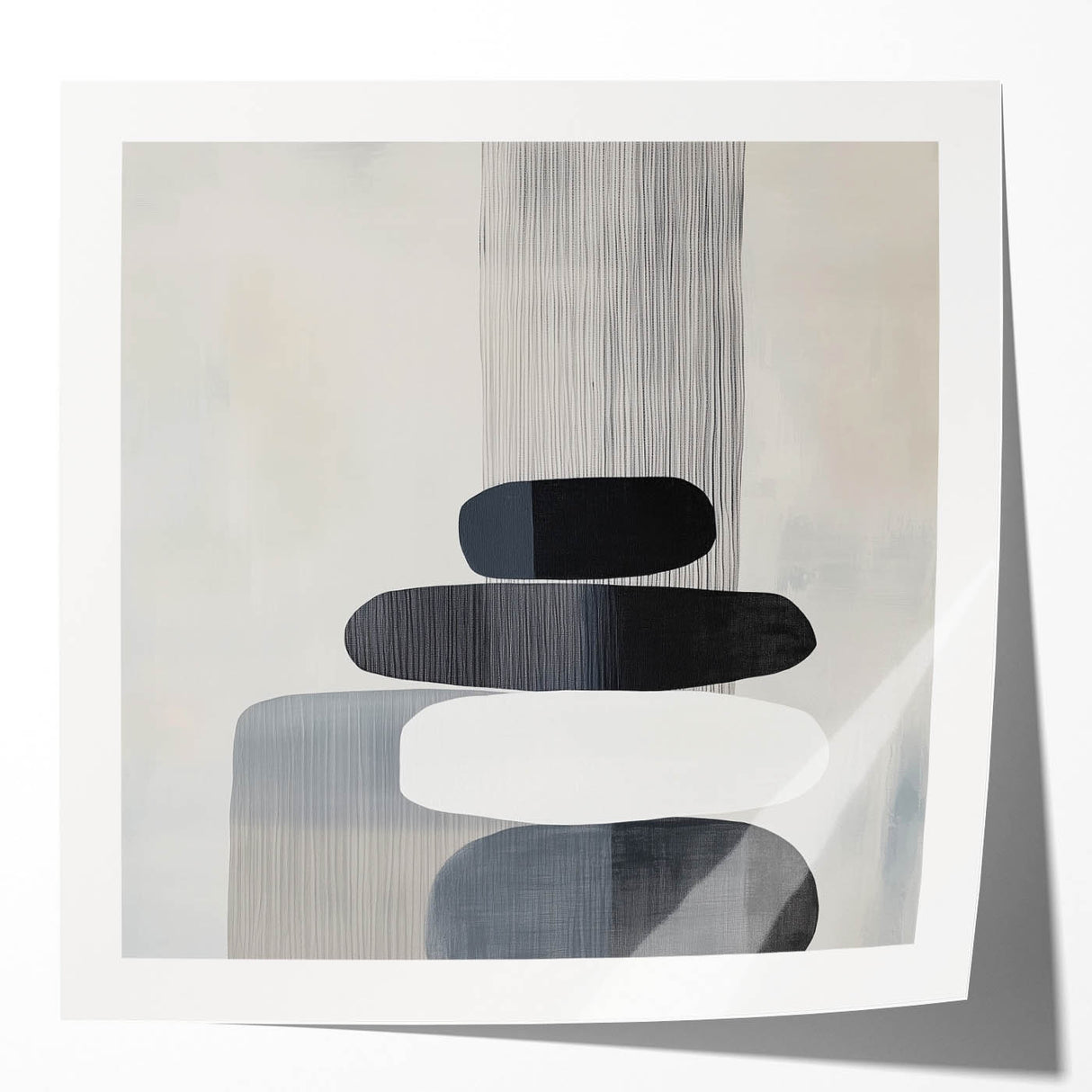 Contemporary Abstract Canvas – Black & White Zen-Inspired Wall Art