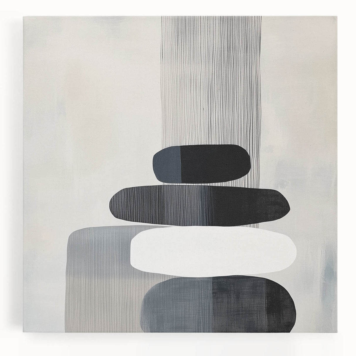 Contemporary Abstract Canvas – Black & White Zen-Inspired Wall Art