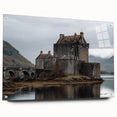 Acrylic landscape artwork showcasing a majestic castle set against a vibrant sky, displayed in a side view with decorative pins for elegant presentation.