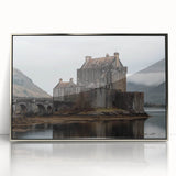 Framed acrylic artwork showcasing a picturesque landscape with a majestic castle, highlighted by a silver frame, perfect for home decor and enhancing interior aesthetics.