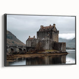 Landscape canvas art showcasing a majestic castle surrounded by lush greenery, framed in black, emphasizing a side view that highlights its elegant design.