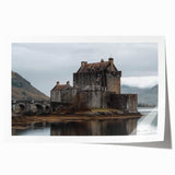 Vibrant rolled print showcasing a majestic castle landscape in rich colors, ideal for home decor, beautifully packaged in a protective cardboard tube.