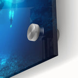 Close-up view of a vibrant acrylic painting depicting an abstract cave landscape, showcasing rich colors and intricate details, perfect for modern home decor.