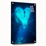 Acrylic artwork depicting an intricate landscape scene with caves, displayed in a side view. The design features vibrant colors and is secured with pins, enhancing its visual appeal. Ideal for modern home decor or art collections.