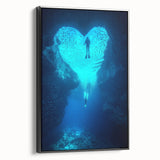 Framed canvas artwork depicting a stunning landscape with caves, featuring a black side view that highlights its elegant design, perfect for home decor.