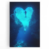 Stretched canvas artwork depicting a serene landscape with vibrant colors and intricate cave formations, perfect for home decor and nature enthusiasts.