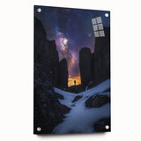 Acrylic wall art showcasing a side view of dramatic cliffs, featuring vibrant colors and intricate details, mounted with pins for a modern display. Ideal for enhancing contemporary interiors.