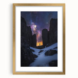 Framed landscape art print showcasing majestic cliffs in golden hues, elegantly matted for a polished look, perfect for home decor enhancement.