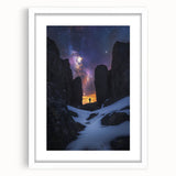 Framed landscape artwork showcasing dramatic cliffs with a white mat, ideal for home decor, enhancing any room's aesthetic with natural beauty.