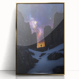 Framed acrylic artwork depicting a stunning landscape of cliffs with golden accents, perfect for home decor or office settings. The piece exudes elegance and tranquility, enhancing any wall space.