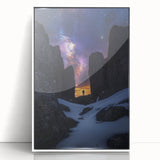 Framed acrylic print showcasing a vibrant landscape of dramatic cliffs, set against a serene sky, designed to enhance modern home decor with its striking colors and elegant white frame. Perfect for art enthusiasts seeking to elevate interior spaces.