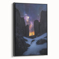 Framed canvas art depicting a stunning landscape of rugged cliffs, showcased from a black side view, perfect for home decor enthusiasts seeking nature-inspired wall art.