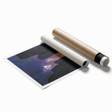 Vibrant rolled print showcasing a stunning landscape of cliffs and ocean, featuring rich colors and intricate details, elegantly packaged in a protective tube.