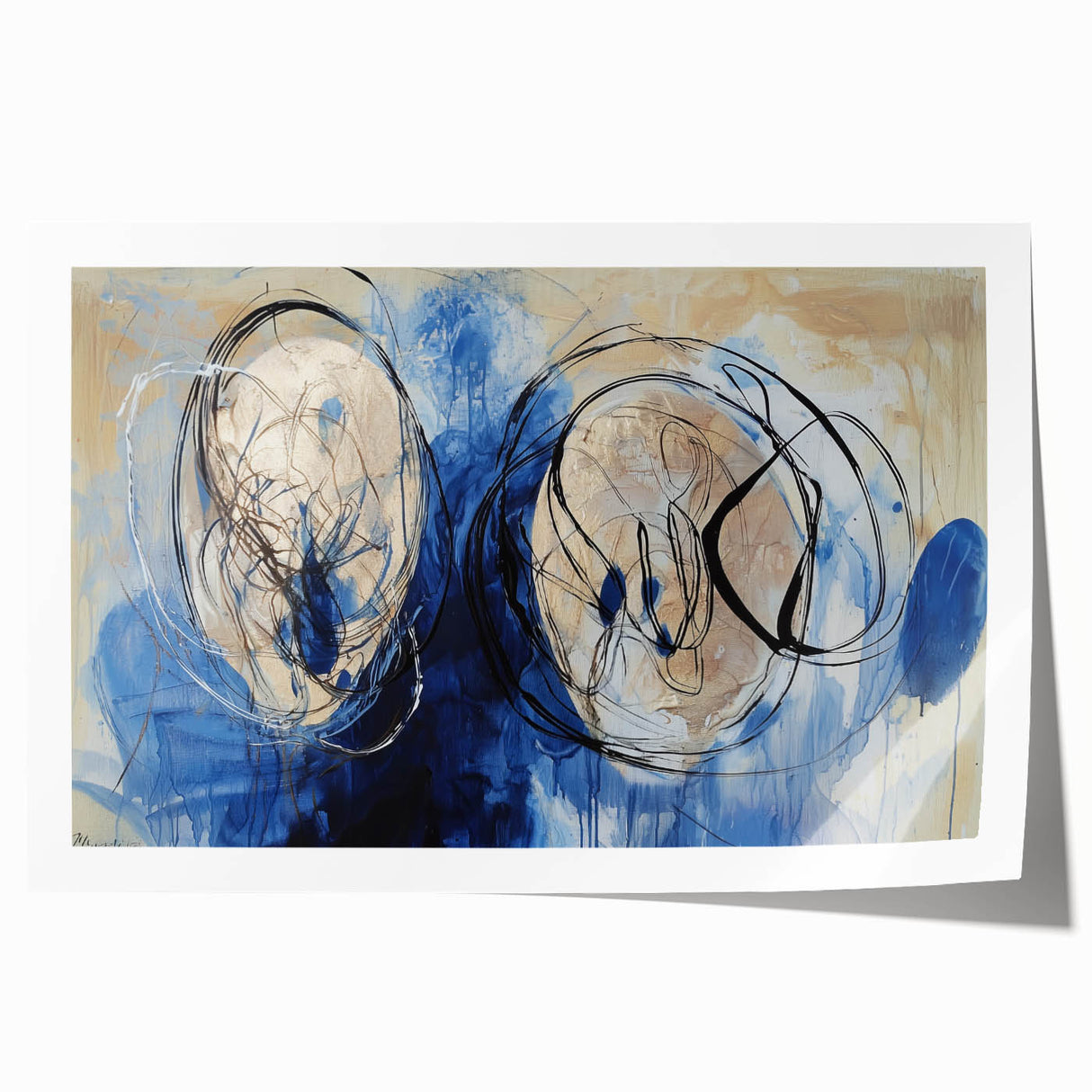 Abstract Office Wall Art - Navy Blue & Gold Corporate Canvas