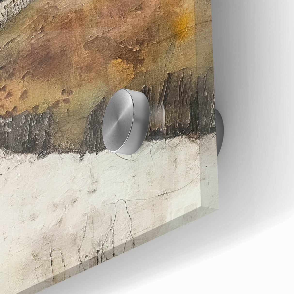 Close-up of abstract architecture wall art on acrylic glass, showcasing vibrant colors and intricate geometric designs, ideal for modern home decor.