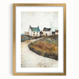 Abstract architecture wall art framed with a gold mat, displaying geometric shapes and soft color gradients, perfect for modern home decor or office aesthetics.