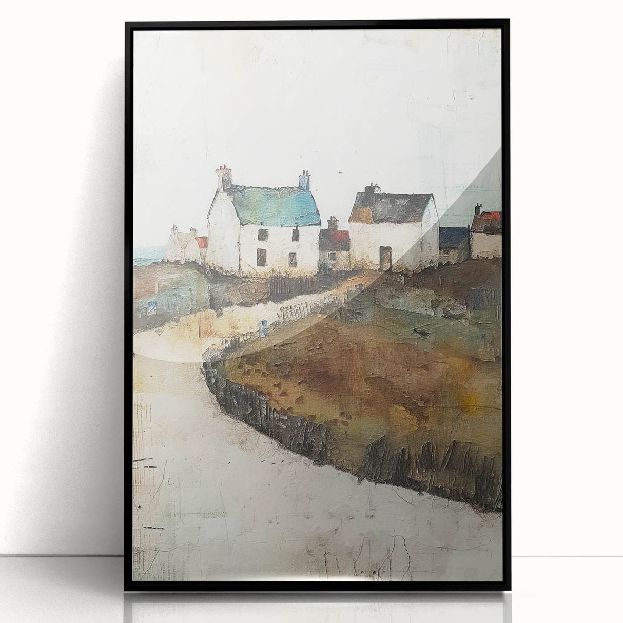 Framed acrylic wall art showcasing a modern abstract architecture design in black, featuring sharp geometric shapes and a sleek front view, perfect for contemporary decor.