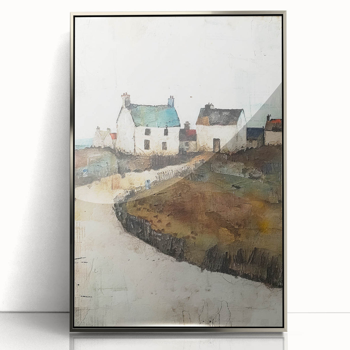 Framed abstract architecture wall art with a sleek silver acrylic finish, showcasing geometric patterns in a modern design, perfect for contemporary home decor.