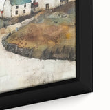 Close-up of abstract architecture wall art in a sleek black frame, showcasing geometric patterns and vibrant colors, ideal for modern home decor.