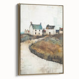 Framed abstract architecture wall art featuring a gold and white design, elegantly displayed with a side view to highlight its modern aesthetic and texture. Ideal for contemporary home decor.