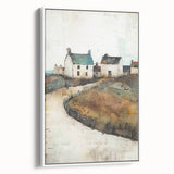 Framed canvas artwork showcasing abstract architectural design in shades of white and gray, elegantly displayed from a side view, perfect for modern home decor.