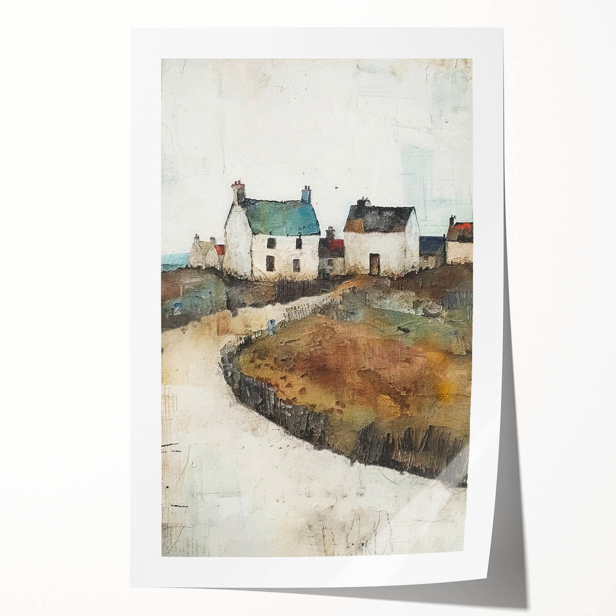 Abstract architecture wall art print showcasing geometric shapes in vibrant colors, rolled and ready for display, perfect for modern home decor.